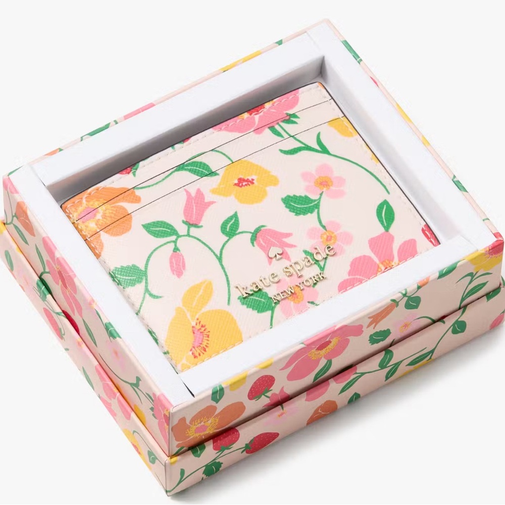 kate spade Boxed Madison Strawberry Garden Small Slim Card Holder